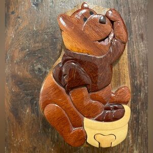Hand crafted 3D Wood Art Winnie the Pooh Puzzle Wooden Box Unique Rare